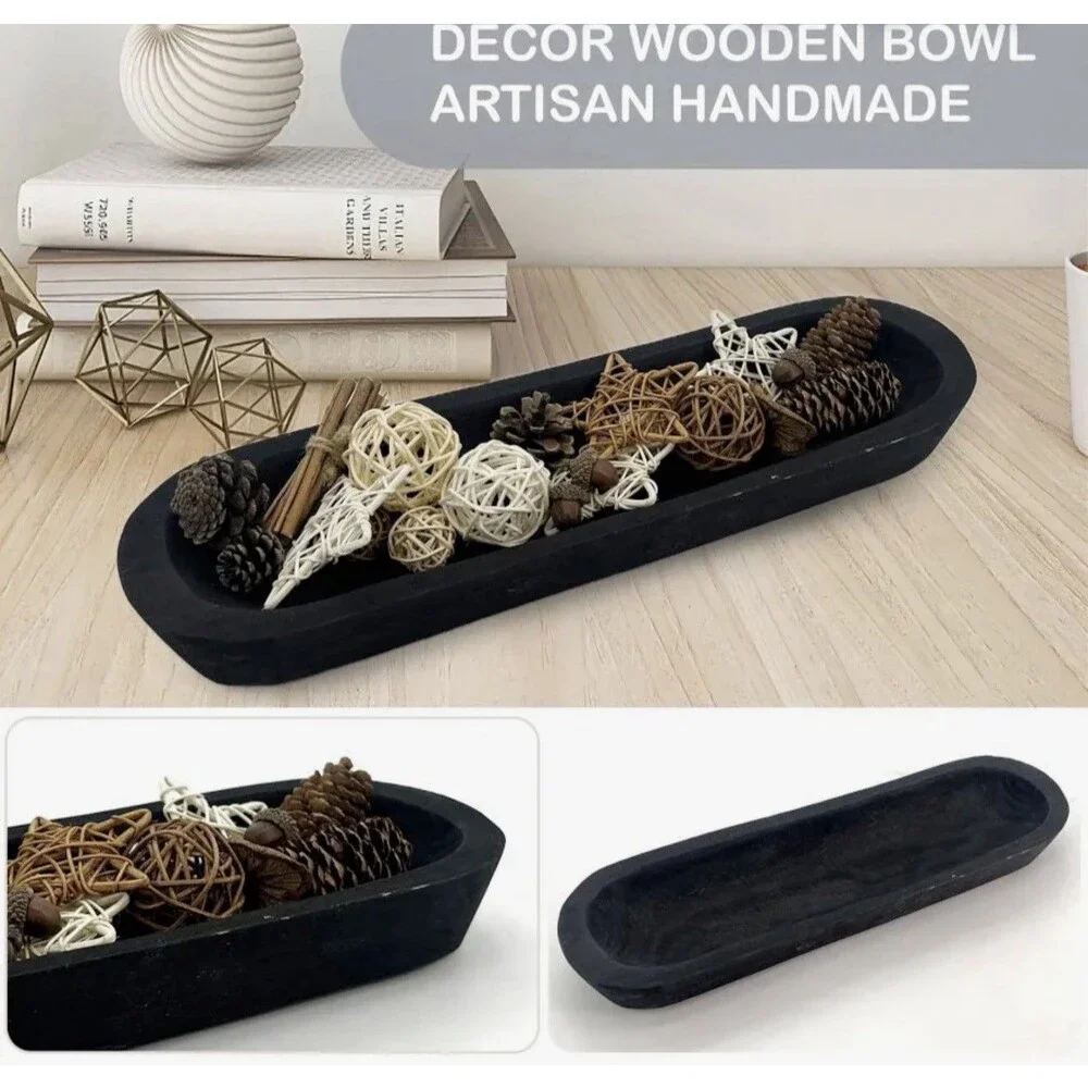 Small Rustic Baguette-Batea-Primitive-5-6W x 18-20L-Candle Pour-Dough Bowl-Black